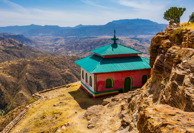 One of the hidden cliffside Gheralta Rock Churches in Ethiopia