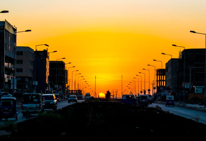 Addis Ababa at dusk as city lights begin to sparkle after sunset